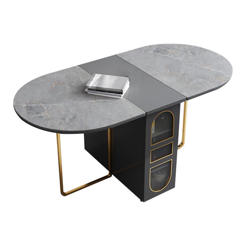 59''L Minimalist Folding Kitchen Dining Table Oval Dining Table with Pedestal Base