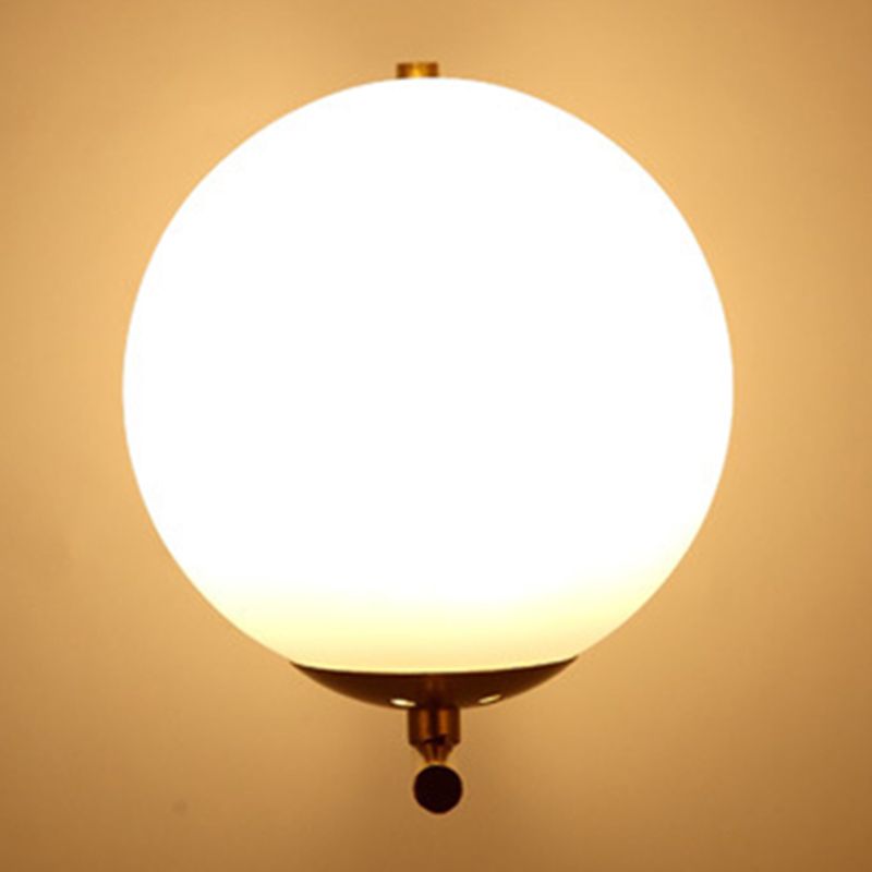 Modern Concise Globe Wall Sconce Wrought Iron Wall Lamp with White Glass Shade