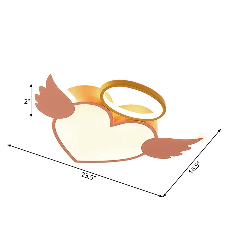 Metal Heart Shaped Flushmount Lamp Cartoon 19.5"/23.5" W LED Blue/Pink Ceiling Lighting with Acrylic Diffuser in Warm/White Light