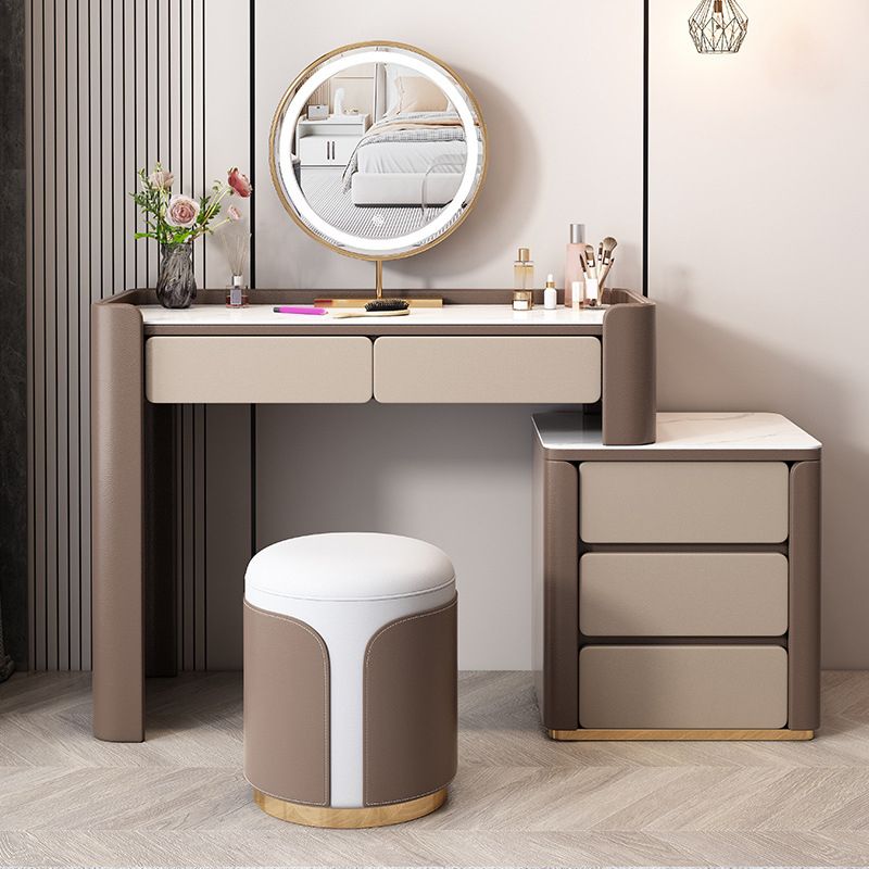 2/5 Drawer Solid Wood Dressing Table Brown Makeup Vanity Desk