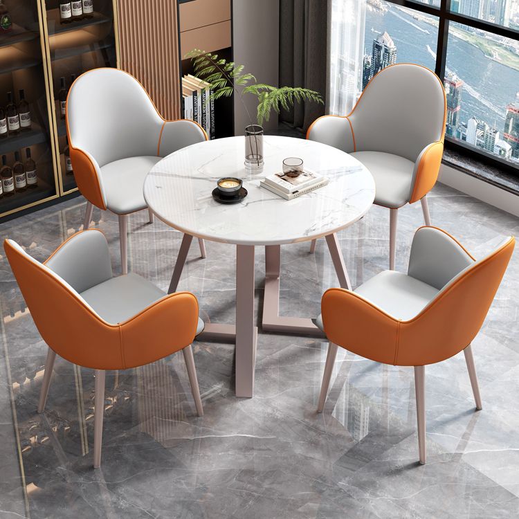 Glam Stone Furniture Set of 5 Round Shape Dinette Table with Upholstered Chair