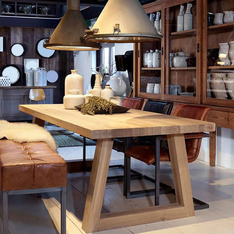 Modern Rectangular Pine Natural Top Dining Table with 4 Legs