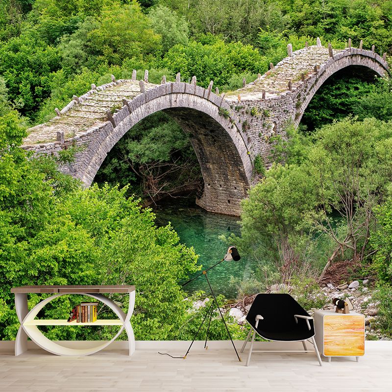 Contemporary Stone Bridge Architecture Mural Wallpaper Stain Resistant for Sitting Room