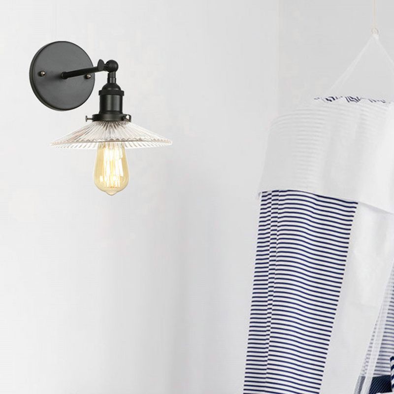 Industrial Style Vintage Wall Sconce with Transparent Glass Lampshade Single Bulb Wall Mount Lamp in Black