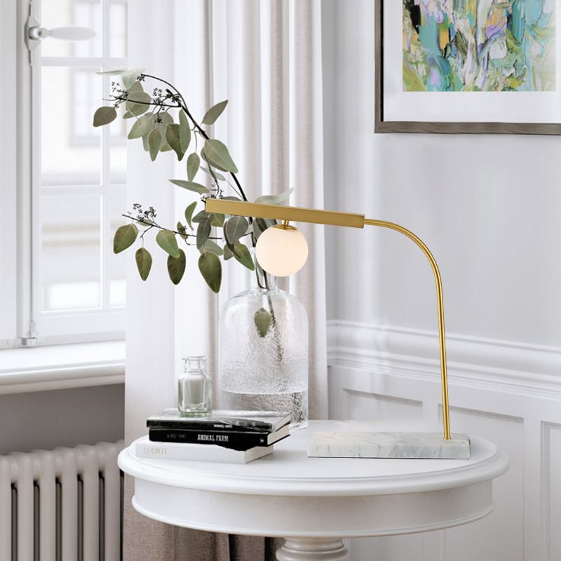 ORB Milk Glass Desk Light Minimalista 1 Ligera de lectura de oro claro con base de mármol rectangular