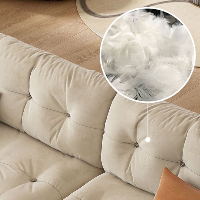 Modern Off-White Fabric Sofa Pillow Top Arm Reclining Loveseat for Bonus Room