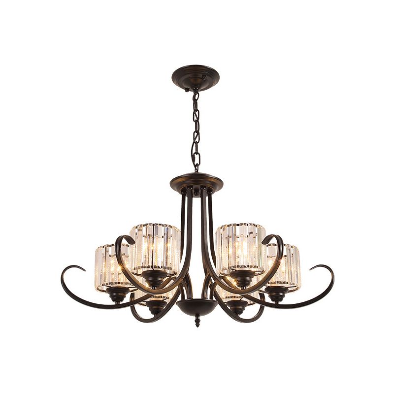 Cilindro soggiorno lampadario vintage cristallo chiaro 6/8 teste nere/oro illuminazione a sospensione con braccio di scorrimento