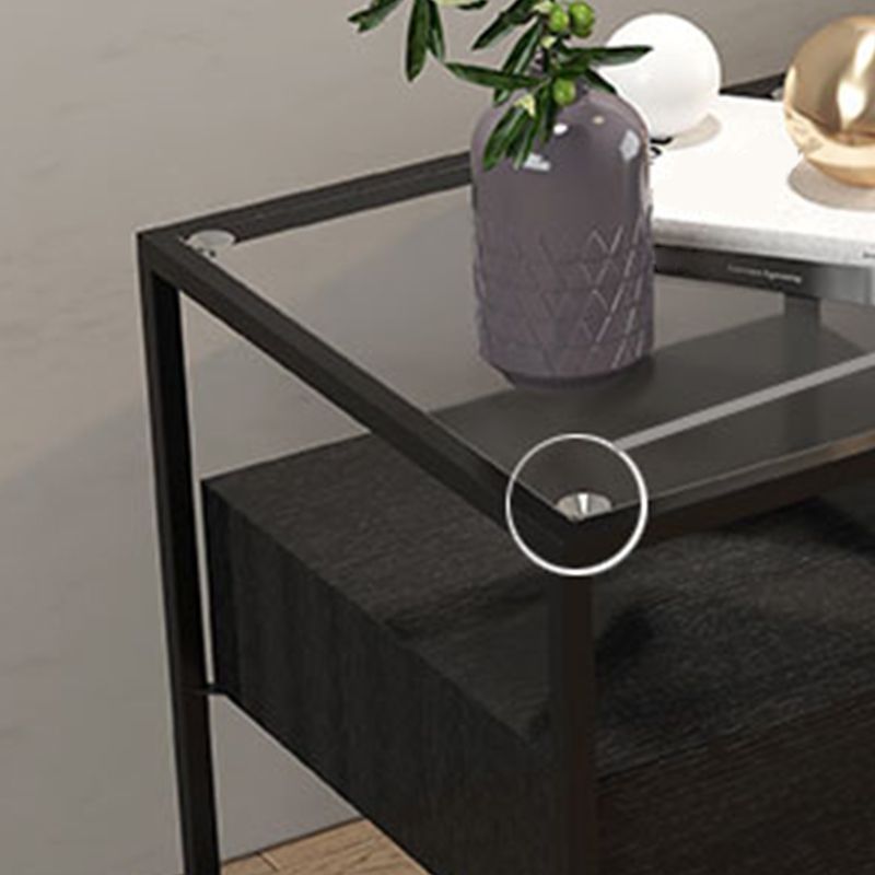 17.7" H Modern Rectangle Glass Coffee Table Metal Frame Cocktail Table with Storage