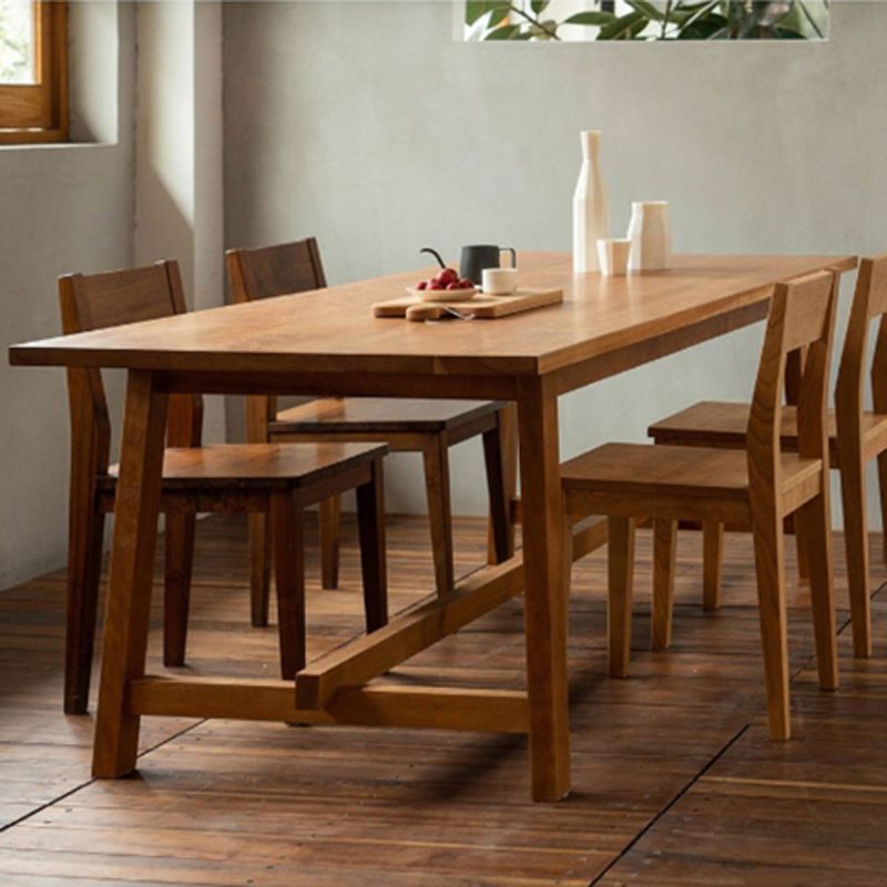 Mesa de madera moderna para mesa de comedor rectangular de restaurantes con base de caballete