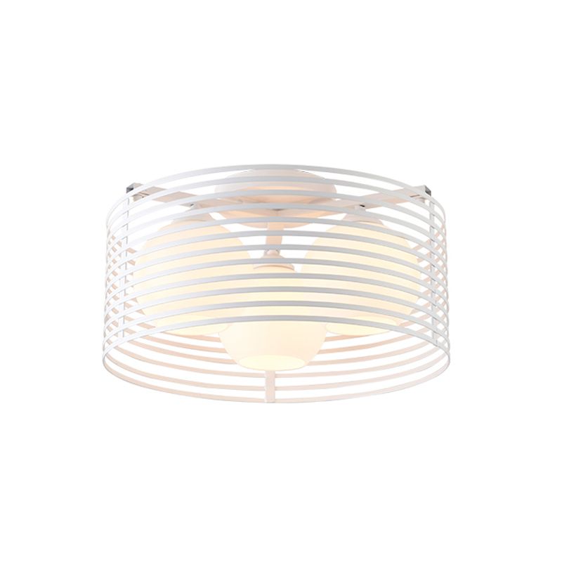 Luz de techo empotrada contemporánea de 3 cabezales con cúpula de vidrio abierta y jaula de tambor en blanco y negro