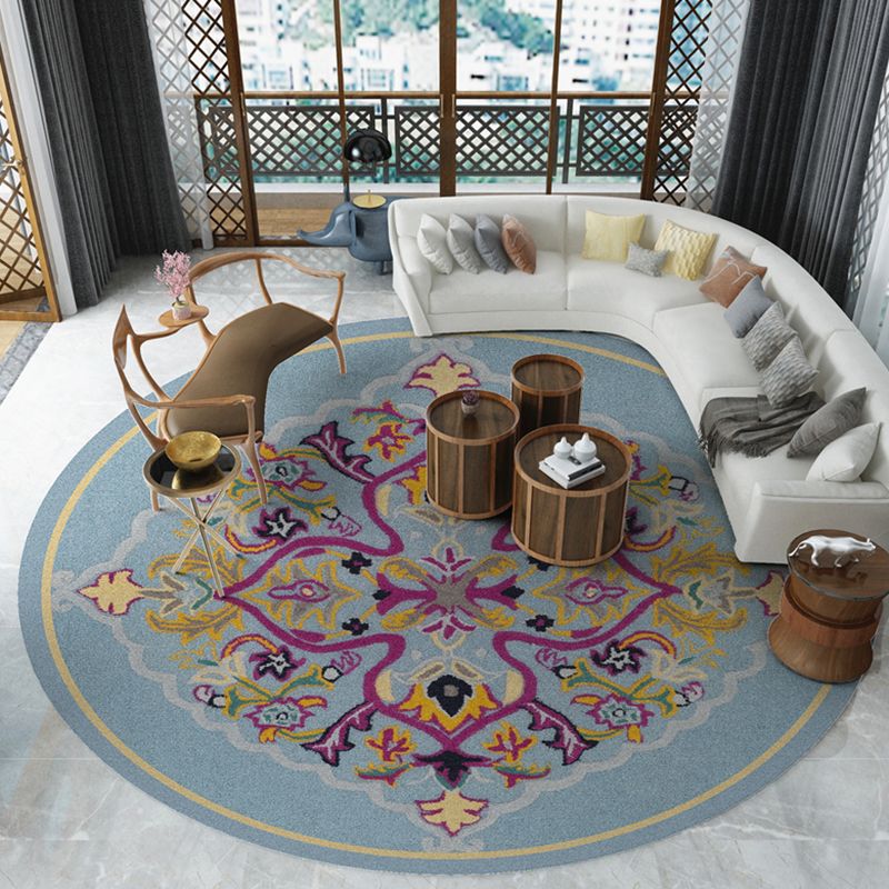 Adults Area Carpet Round Retro Stain Resistant Rug Tribal Pattern Polyster Indoor Rug