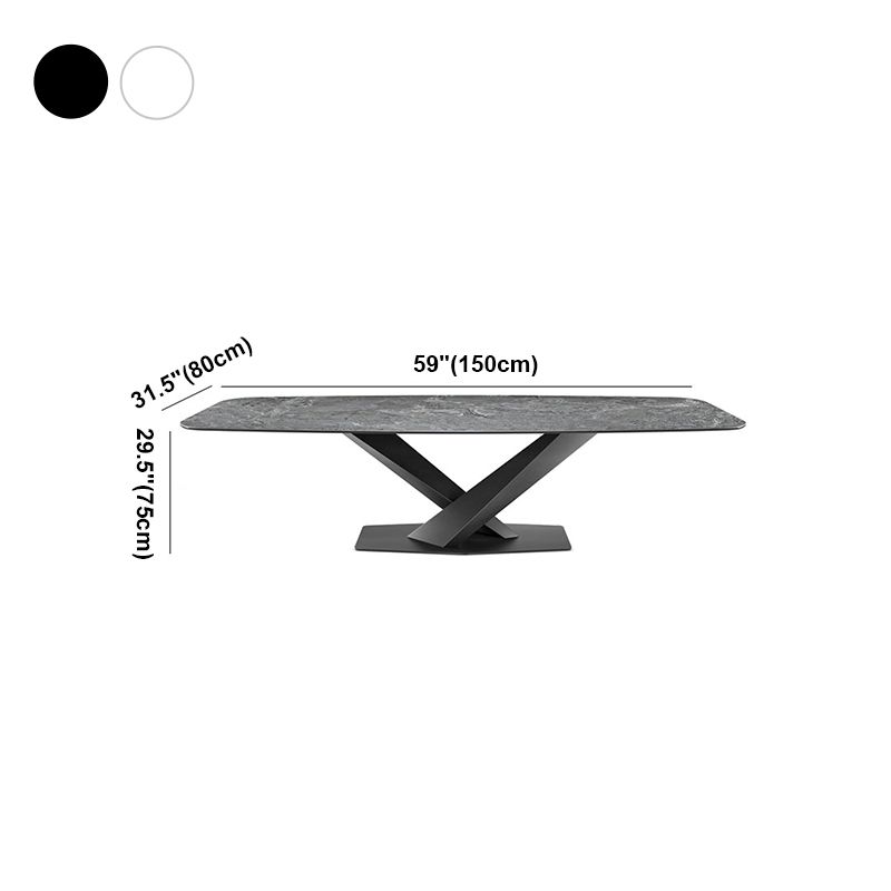 Rectangle Contemporary Dining Room Table Sintered Stone Table with Black Pedestal Base
