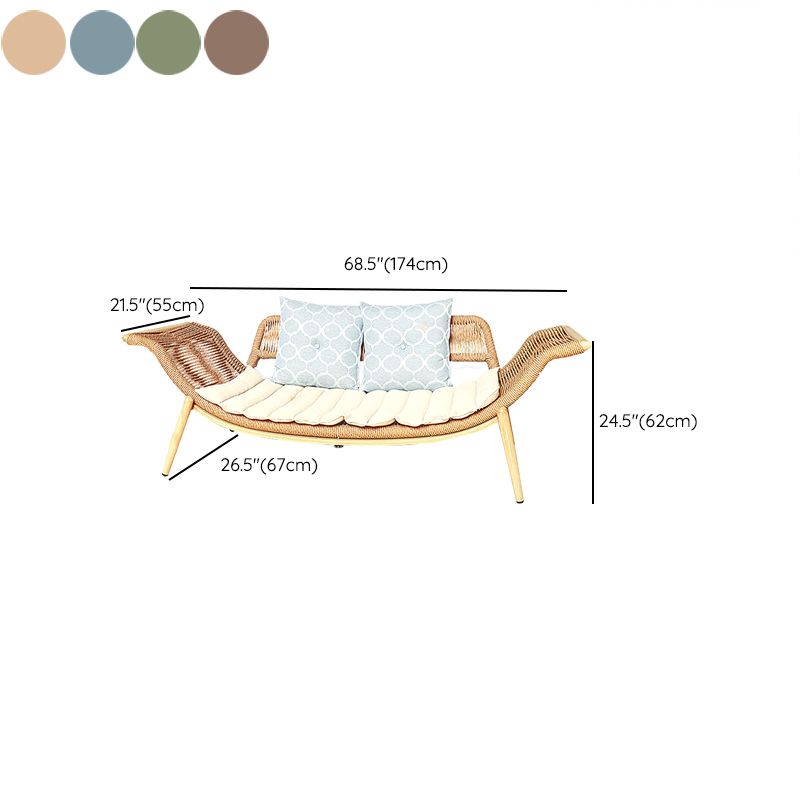 Traditional Rattan Cushioned Yoga Chaise Lounge Chair with Arms and Pillow Accent Chair