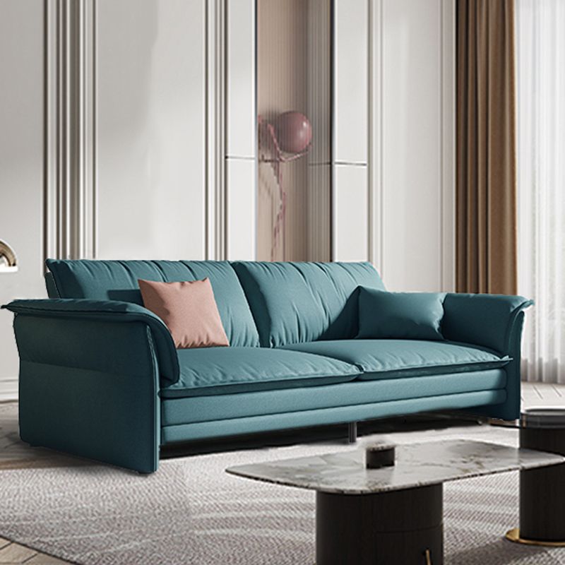 Contemporary Living Room Faux Leather Sofa Green Stain-Resistant Couch