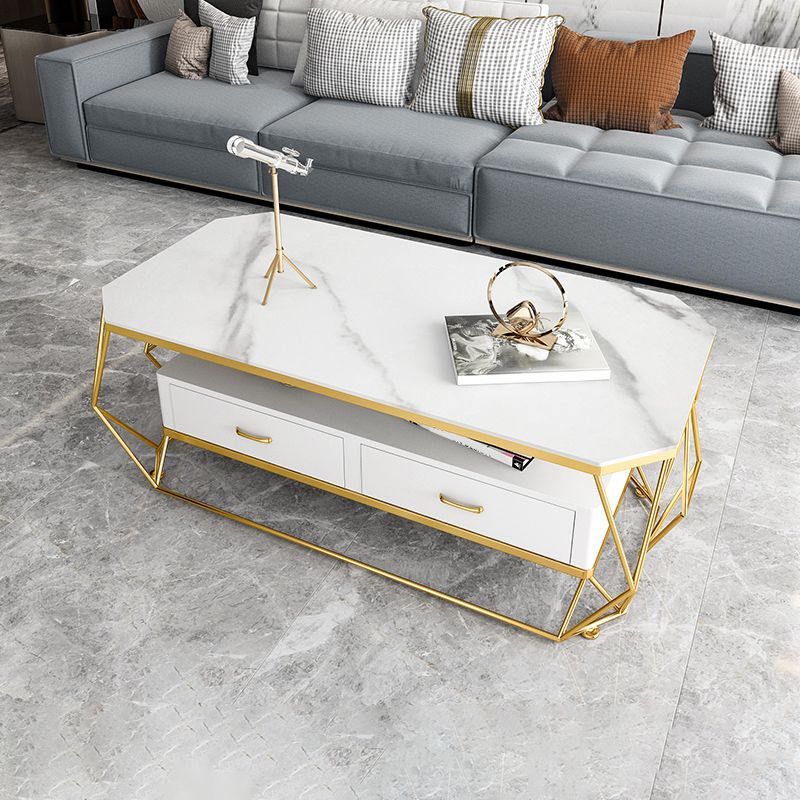 Glam Golden Frame Coffee Table with Storage Drawers Cocktail Table
