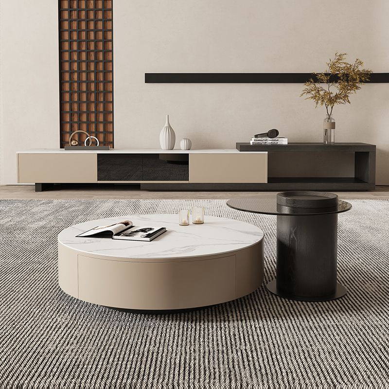 Round White Coffee Table Slate Coffee Table with Storage Drawers