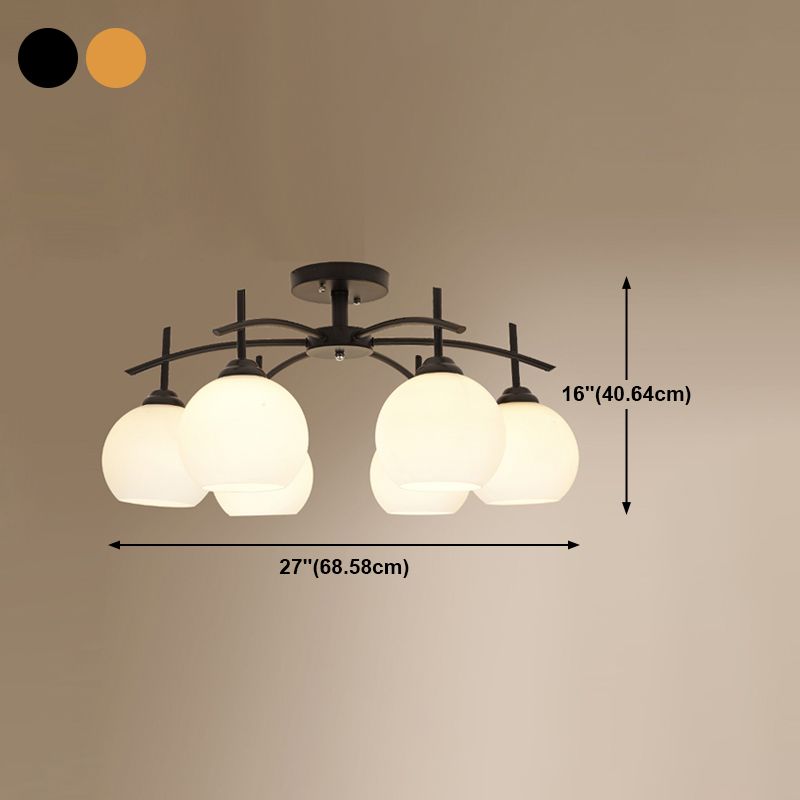 Lámpara de techo múltiple de la lámpara de semi lavado de metal tradicional con sombra de vidrio de globo