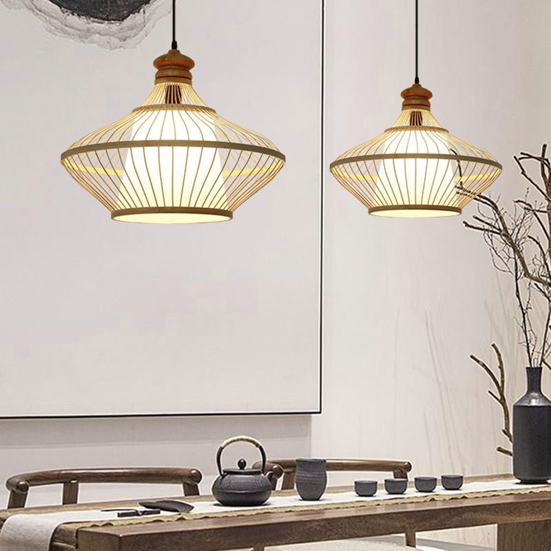Luce a sospensione a sospensione di bambù Luce moderna Stile moderno BEIGE Apparecchio di illuminazione a sospensione