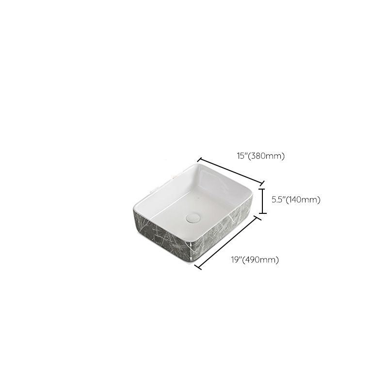 Modern Bathroom Sink Ceramic Marble Pattern Round Bathroom Sink with Pulling Faucet