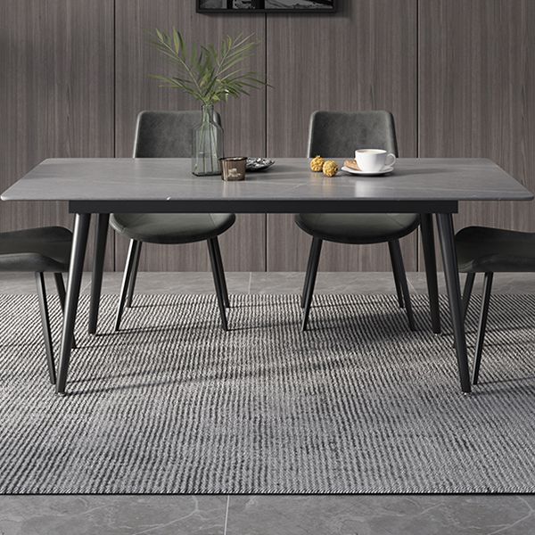 Mesa de comedor de rectángulo industrial de metal mesa de piedra sinterizada con piernas negras