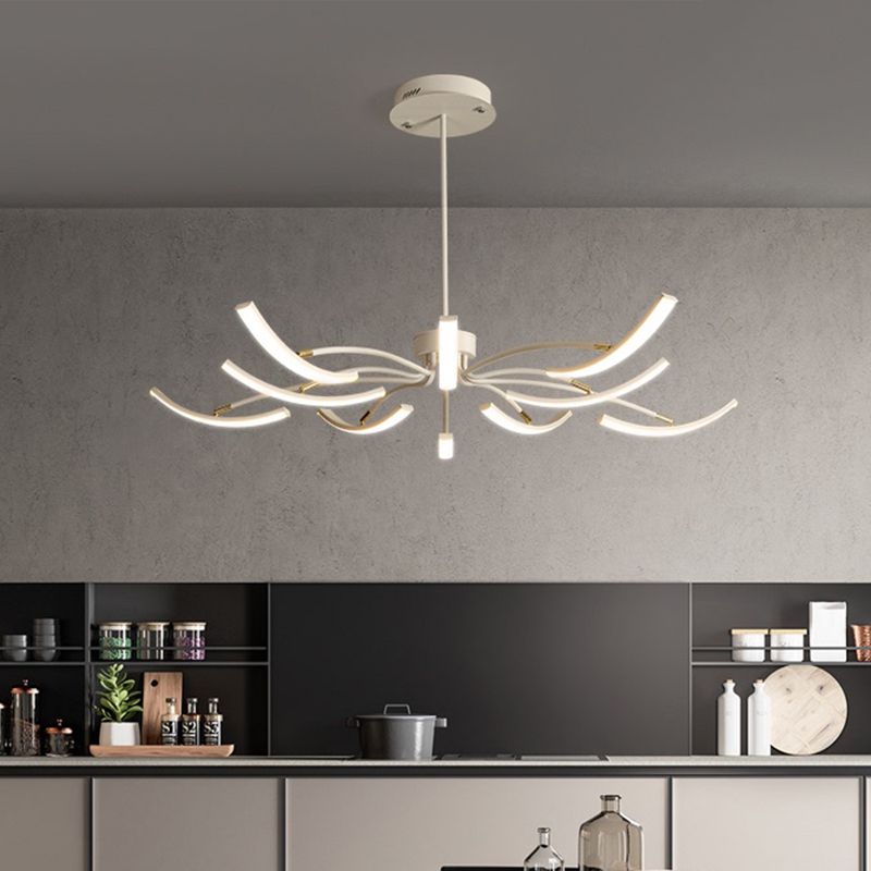 White Floral Chandelier Light Minimalistic Metal LED Ceiling Suspension Lamp for Living Room