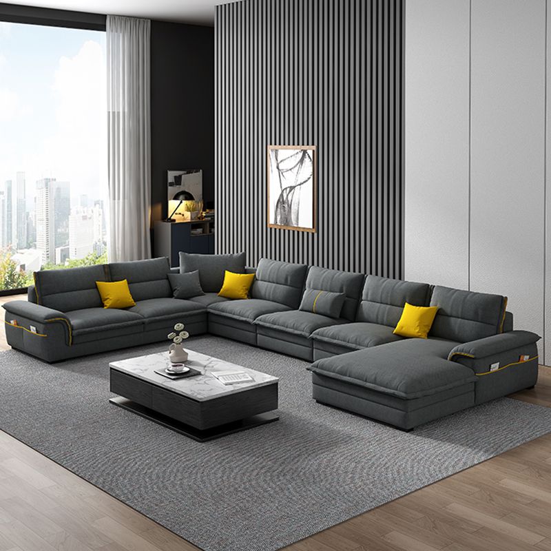 Flared Arm Furniture Sectionals Dark Gray Sofa Sectional with Pillows