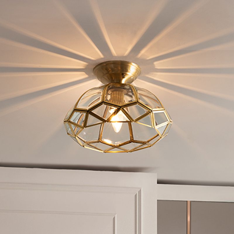 Traditionelle Schalenform Deckenbehandlung 1 Licht durch klare Glas Halbmontage Beleuchtung in Messing