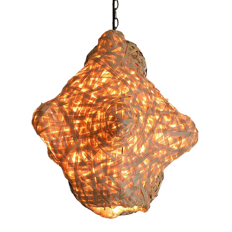 Bamboo Hand Twisted Pendant Light Japanese 1 Head Suspended Lighting Fixture in Wood