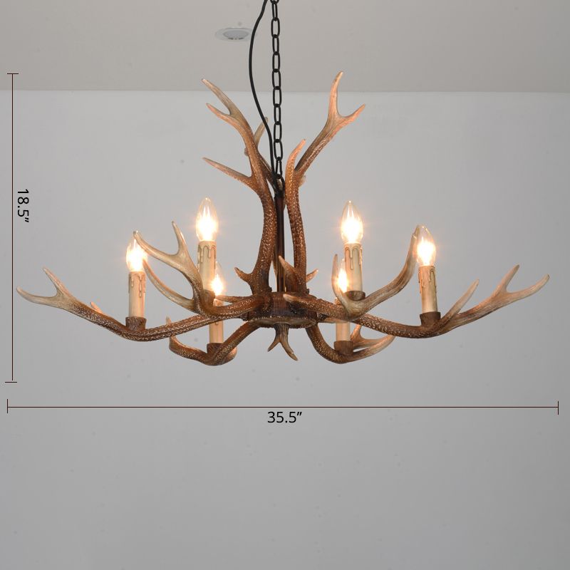 Antler Shaped Living Room Chandelier Countryside Resin Suspended Lighting Fixture