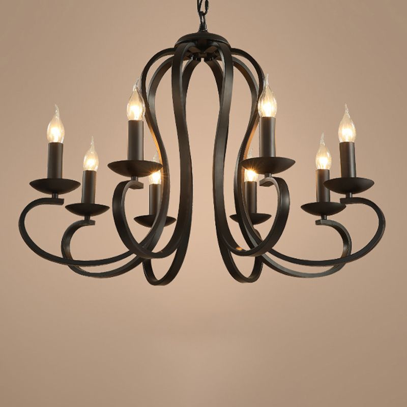 Black Swirled Arm Pendant Lighting Classic-Style Metal 3/5/6 Lights Living Room Chandelier
