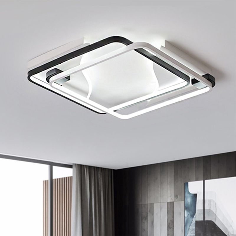 18"/22"/31.5" Wide Led Bedroom Flush Mount Light with Square/Rectangle Acrylic Shade Modernist Black and White Flush Ceiling Lamp in White/Warm Light