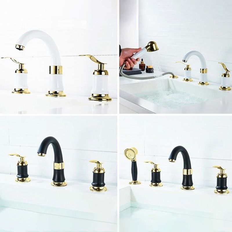 Luxury Rotatable Widespread Sink Faucet Circular Lever Handle Faucet with Water Hose