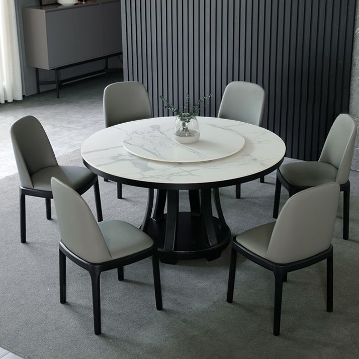 Sintered Stone Dining Table Modern White Convertible Furniture with Pedestal Base for Home