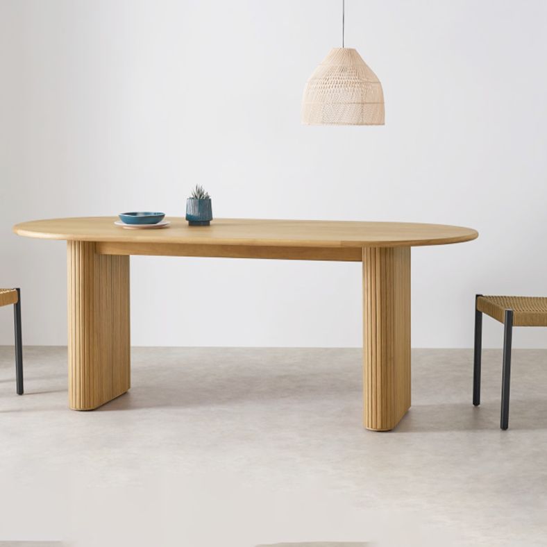 Oval Double Pedestal Modern Dining Table Pinewood Fixed Table for Kitchen