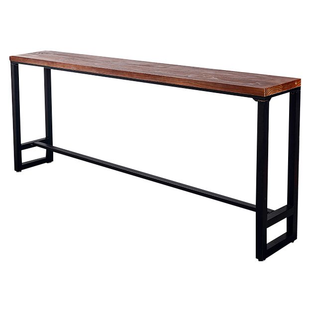 Natural Wood Top Bar Table Rectangle Industrial Footrest Indoor Bar Dining Table