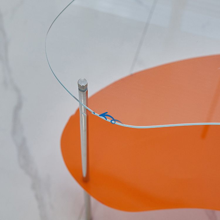 Modern Glass Top 4 Legs Double Tier Naturally Shaped Accent Side Table
