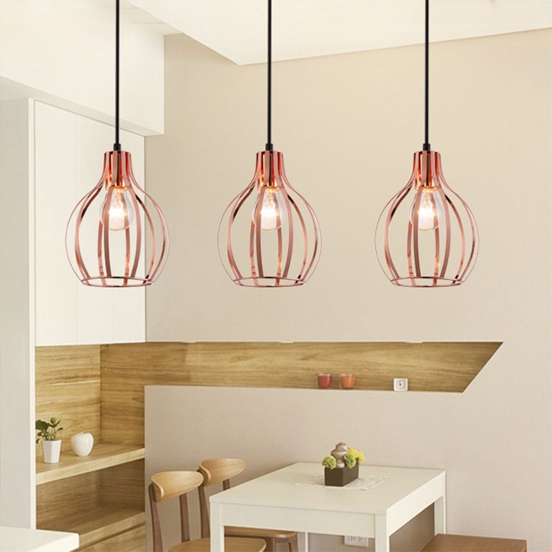 Accensione a sospensione in oro rosa metallico Global Gage Shade 3 Luci in stile industriale Lampada del soffitto con baldacchino rotondo/lineare