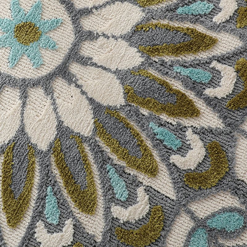 Green-Blue Bedroom Rug Moroccan Floral Printed Indoor Rug Super Fiber Non-Slip Pet Friendly Area Carpet