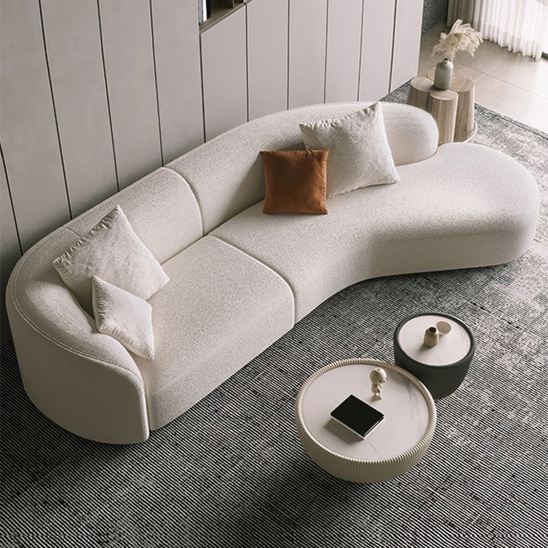 Scandinavian Tuxedo Arm Sofa with Chaise 27.56" H White Curved Sofa