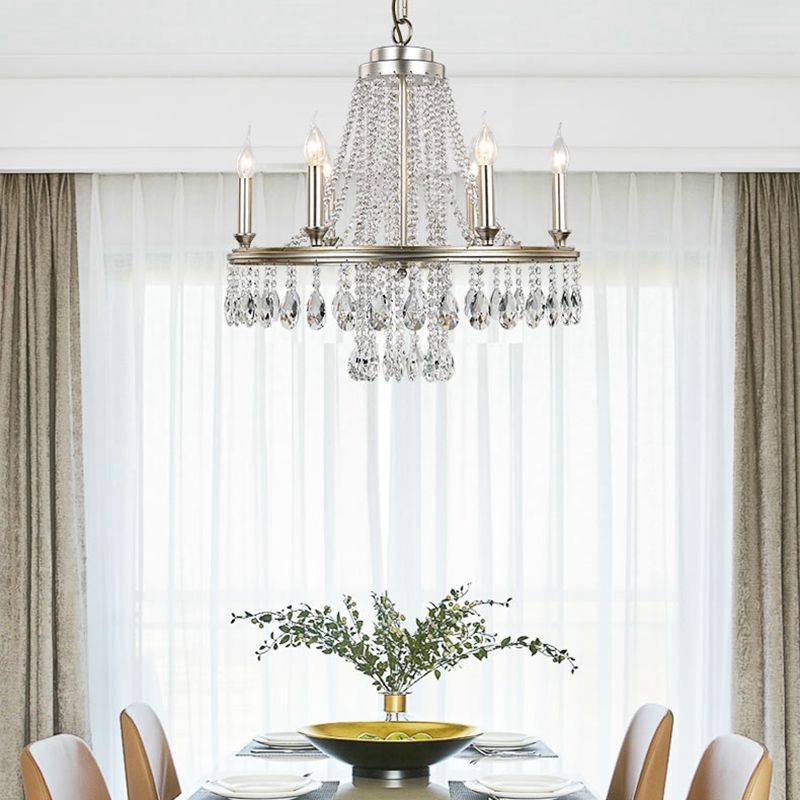Lámpara de araña de vela de metal luz colgante moderna 6 luces de níquel luz de suspensión para comedor