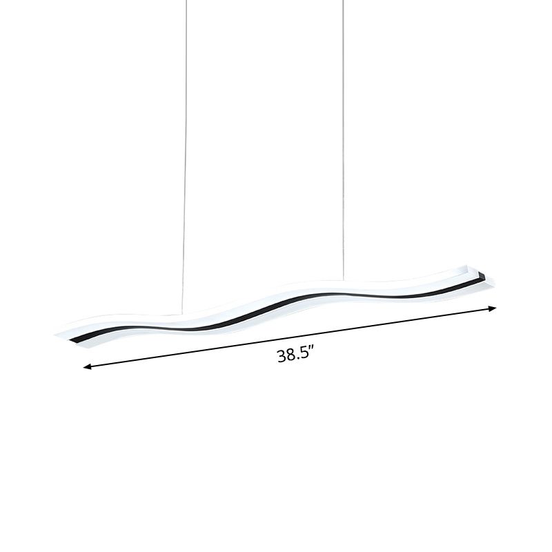 Waveform Drop Pendant Simple Acrylic Office LED Hanging Light Fixture in Black, Warm/White Light