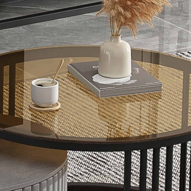 Slate Frame Coffee Table Glam Nesting Coffee Table Set with 2 Drawers