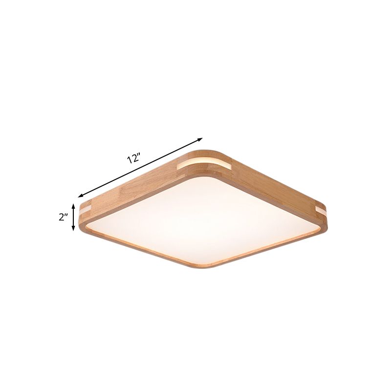 Plafonnier carré moderniste en bois beige, lampe LED à encastrer en blanc/lumière chaude/naturelle, 12"/16"/19,5"/23,5" de large