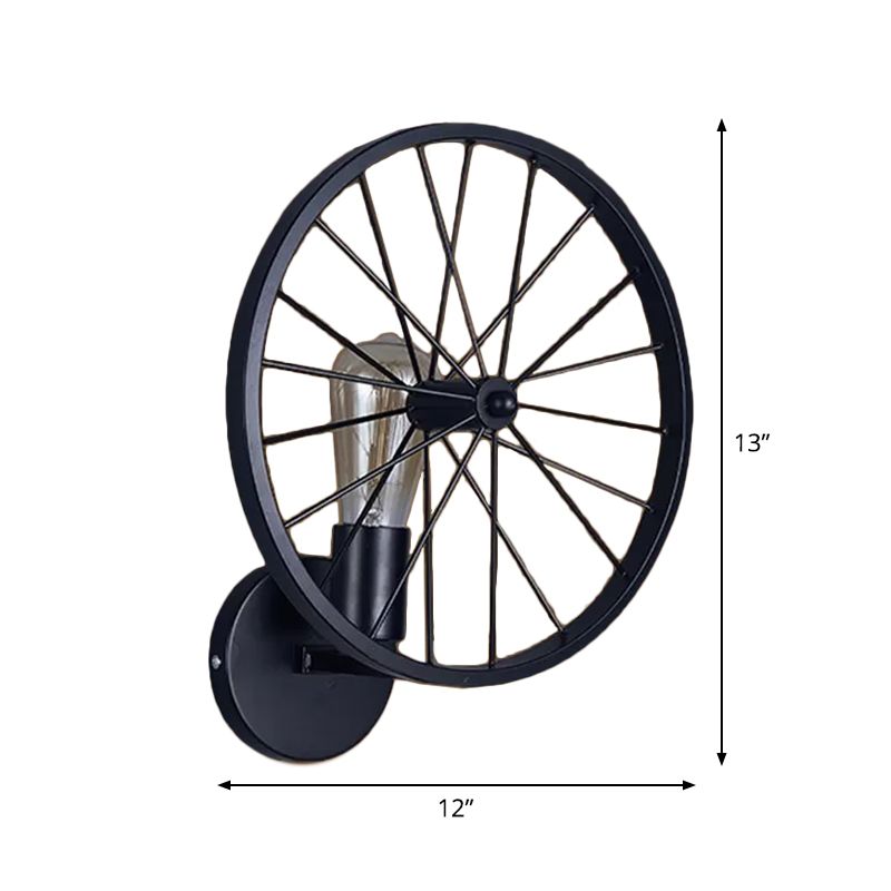 Wheel Dining Room Wall Light Fixture Farmhouse Iron 1 Head Black Wall Mounted Lamp