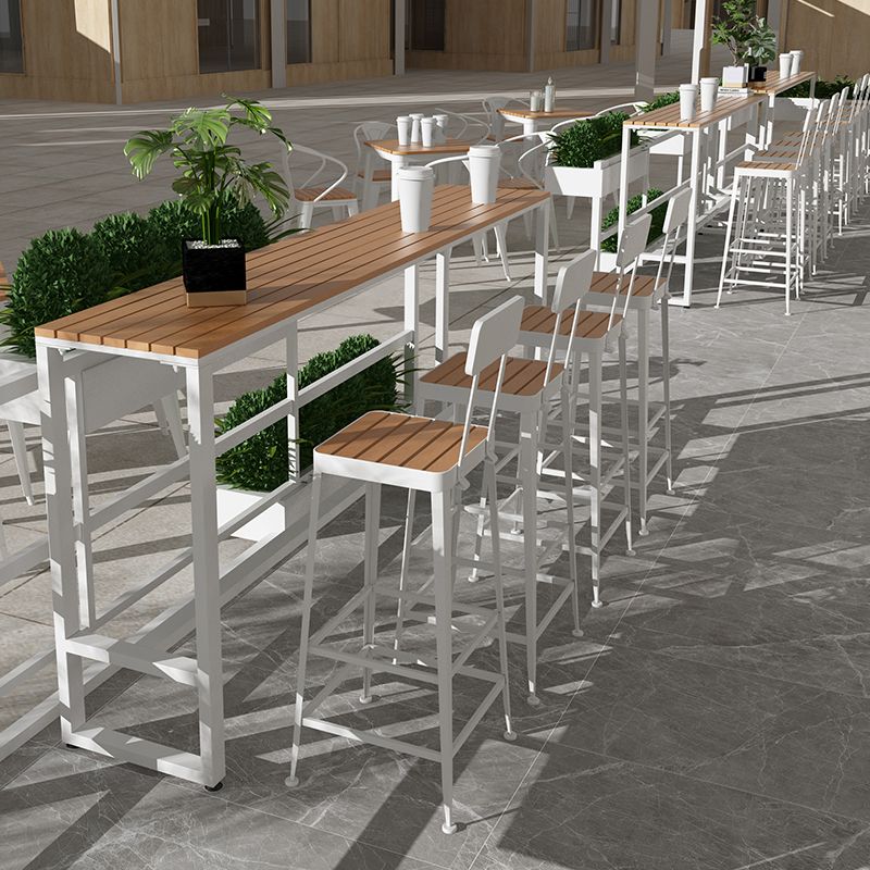 Metal Industrial Bar Table Faux Wood Water Resistant Patio Table