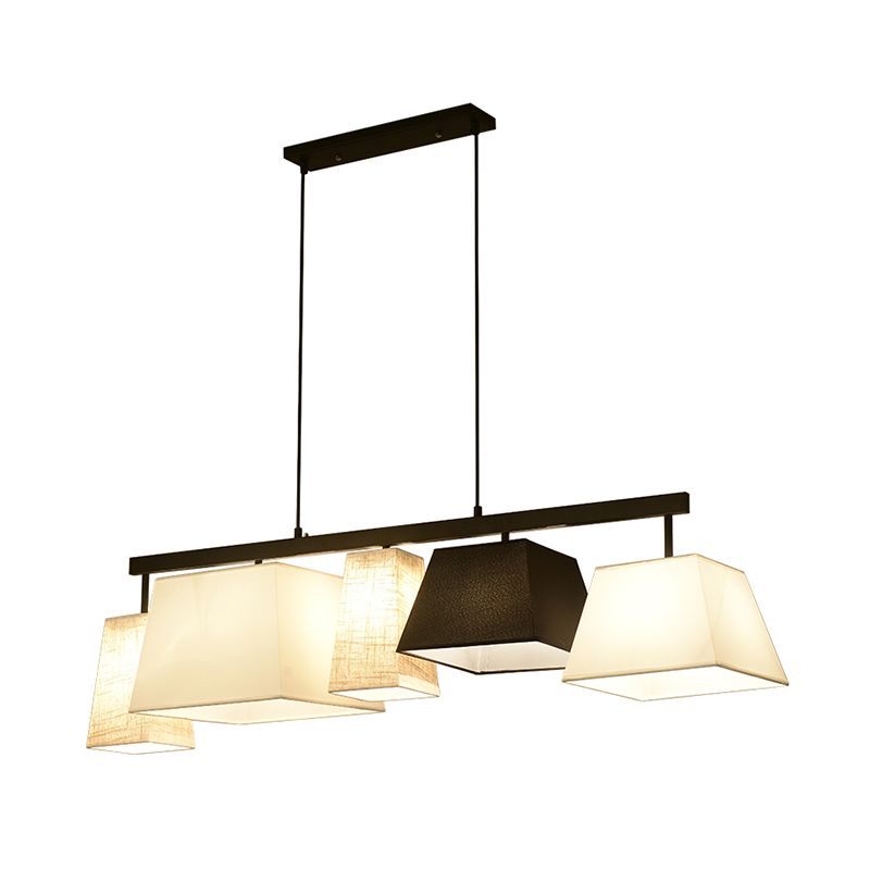 Fabric Trapezoid Hanging Lamp Kit Contemporary 3/5 Lights Black and White Island Light