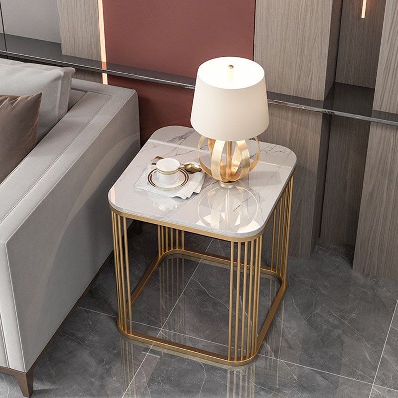 Contemporary Frame End Table Square Slate Top End Table, 21.7" Tall