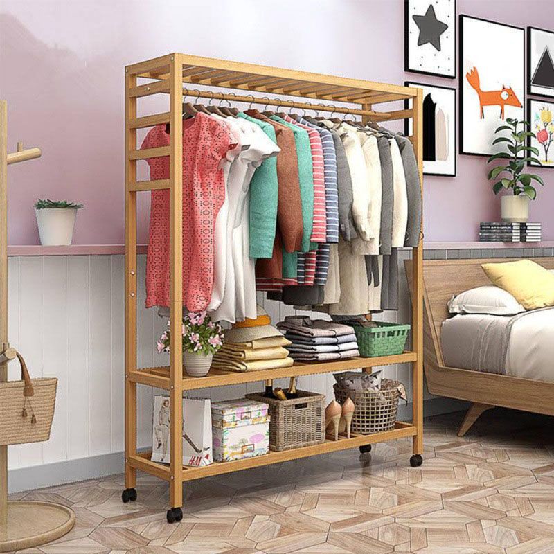 Modern Style Coat Rack Solid Bamboo Free Standing Shelves Design Coat Rack