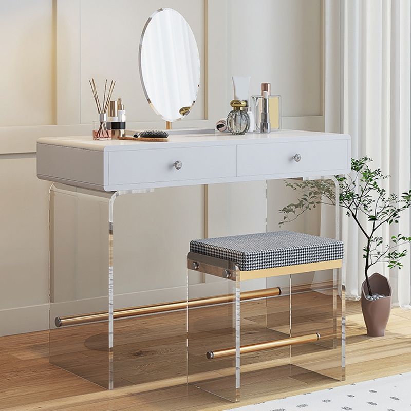 2 Drawers Clear Acrylic Makeup Table Contemporary 17.72" D Vanity Set with Stool & Mirror