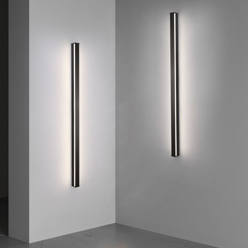 Modern Style Long Strip Shade Wall Sconce Metal 1 Light Sconces in Black for Bedside